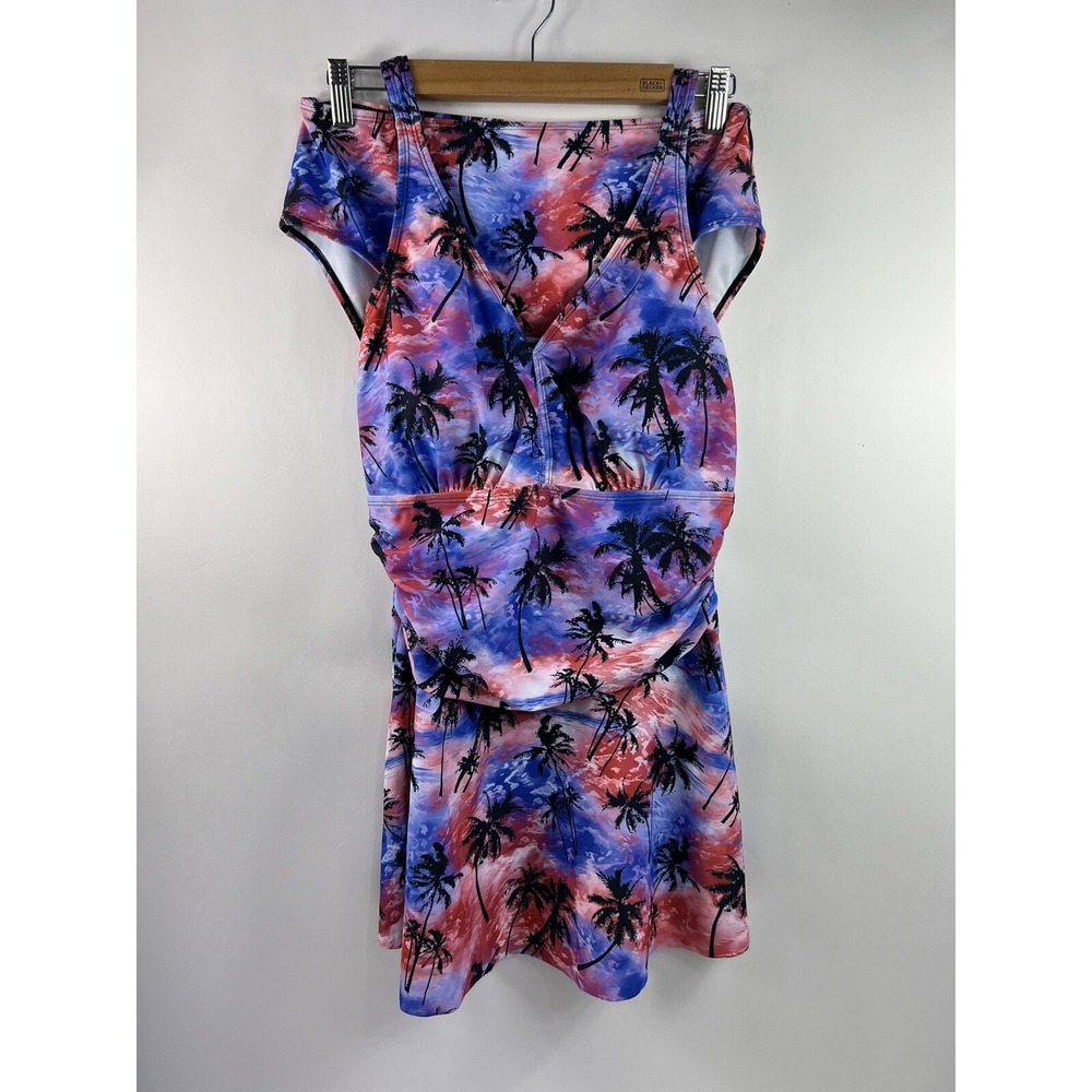 Jasambac 2 Piece Swimsuit Women's Sz L Multi Tropical Skirted Purple Pink